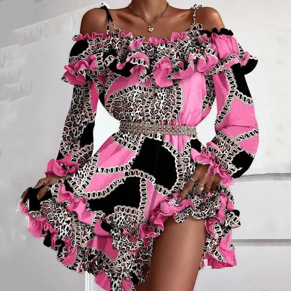 Off Shoulder Ruffle Long Sleeve Mini Dress - Picture 4 of 4